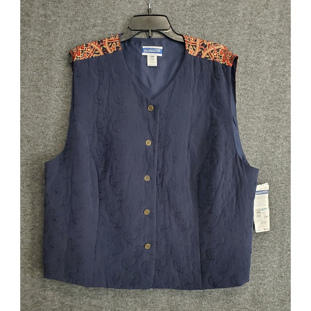 Vintage Pendleton Vest Womens Plus 22W‎ Embroidered Silk Blend Blue Floral NWT